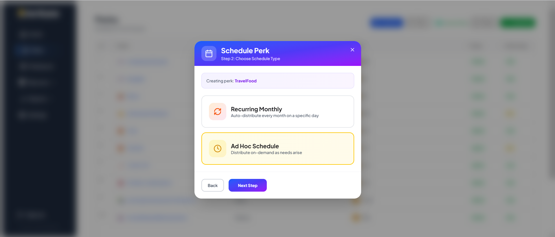 Schedule Type Selection