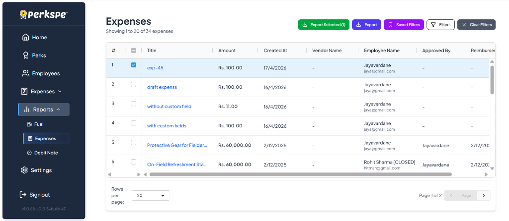 Expense Report with Selected Records